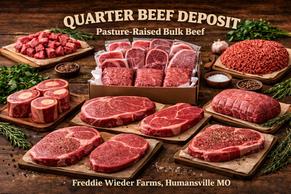 Quarter Beef Deposit – Pasture-Raised Bulk Beef – Freddie Wieder Farms, Humansville MO